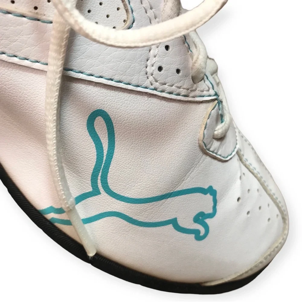 Puma White Turquoise Silver Leather Running Shoes Size 9 - Picture 5 of 16